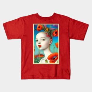 Pop Surrealism Painting of flowers California Poppy girl botanical floral poppies Kids T-Shirt
